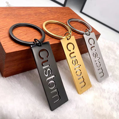 Minimalist style personalized customized name keychain, stainless steel hollow letter keychain, men's and women's gifts