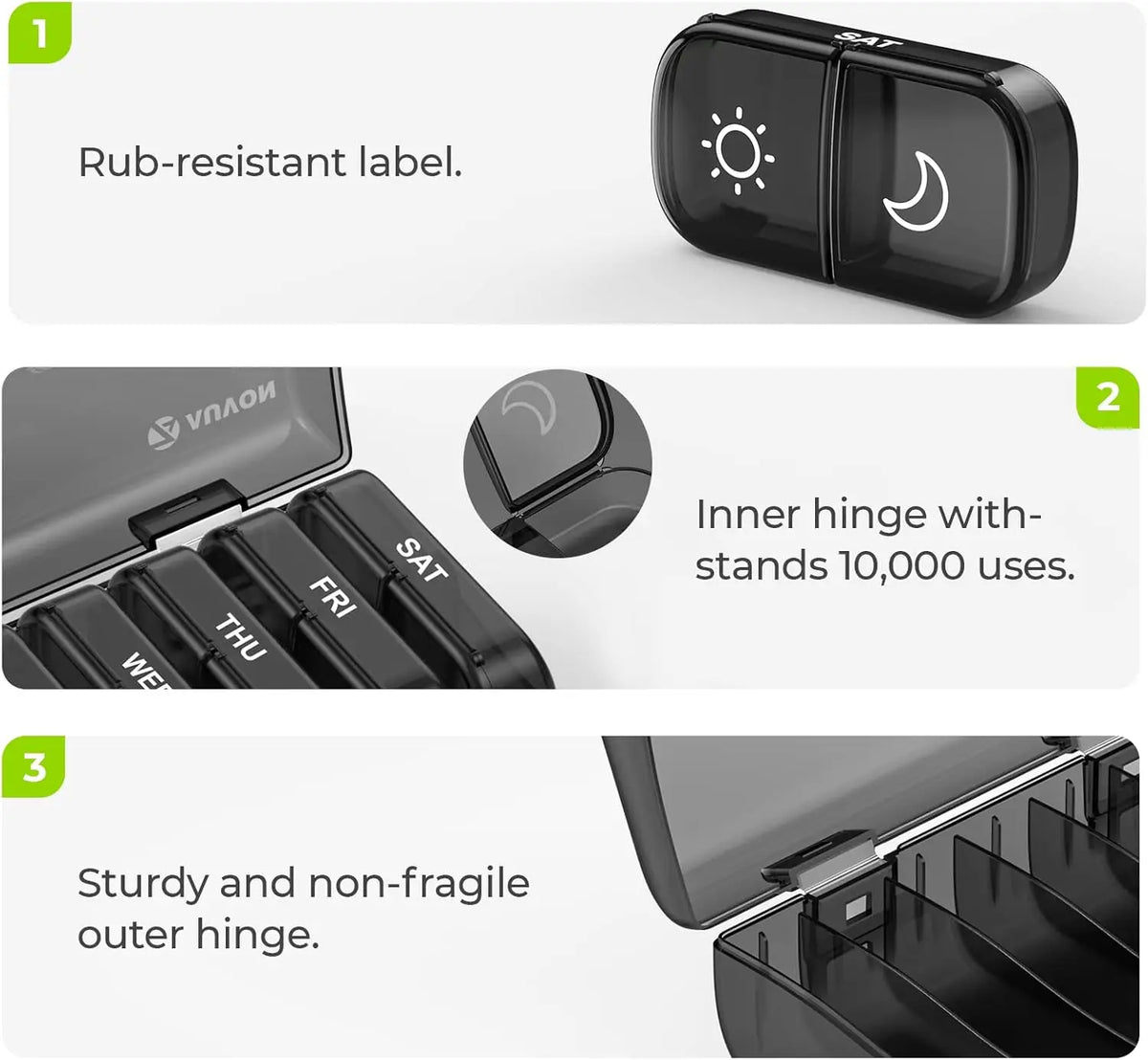 Weekly Pill Organizer 2 Times a Day, 7 Day AM PM Pill Box, Portable Detachable Medicine Container for Vitamins