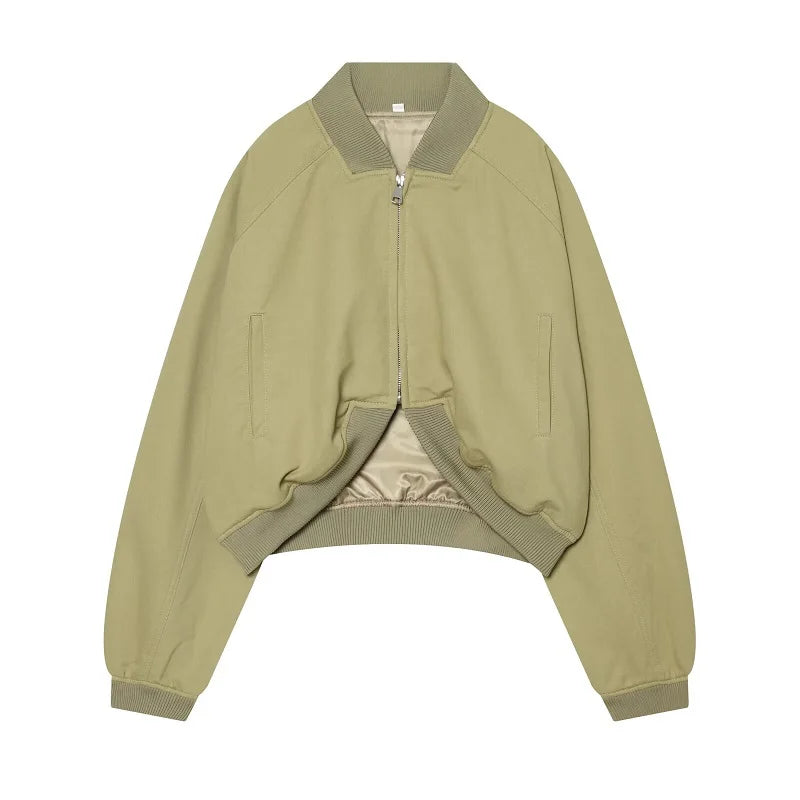 MUJER Varsity Bomber Jackets for Women Zipper Cropped Jacket Woman Outerwears Casual Womens Coats Long Sleeve Women's Jackets