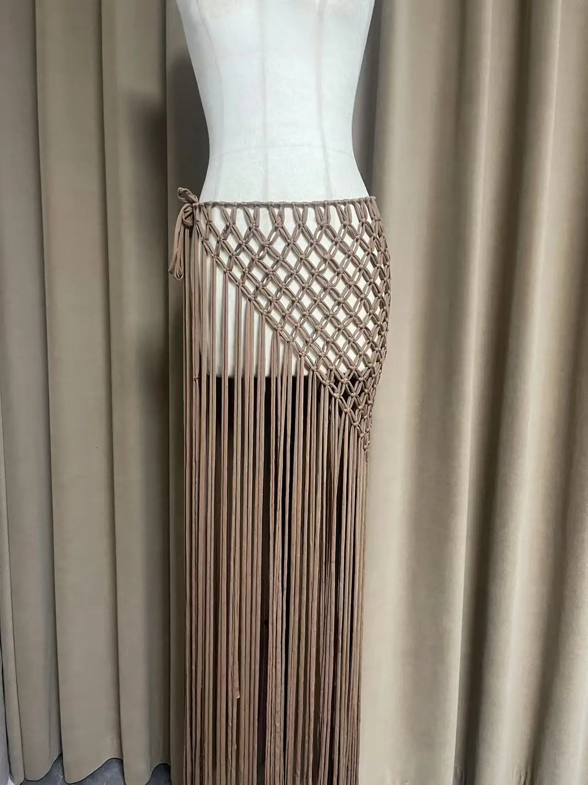 Beachapche Hand Crochet Tassel Skirts Women Fashion Sexy Side High Knitted  Beach Cover Ups