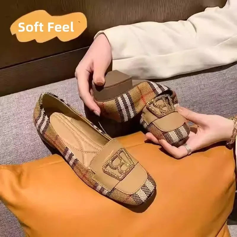 Women's Checked Buckle-Detail Loafers