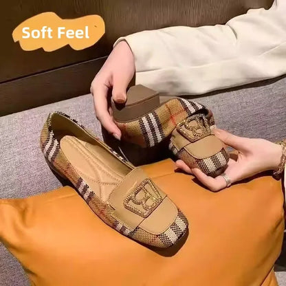 Women's Checked Buckle-Detail Loafers