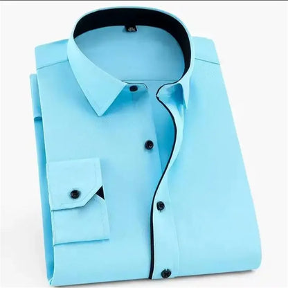 Men's Casual Solid Color Shirt Plaid Stripes Soft and Comfortable New Button Lapel Shirt