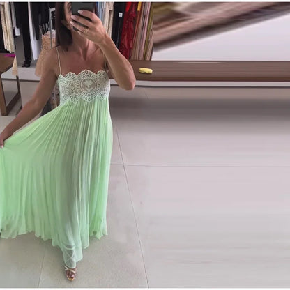 Women Pant Set Sheer Layers Spaghetti Strap Backless Lace Top Straps Solid Loose Straight Elastic Hem Fashion Beach Chic Suits