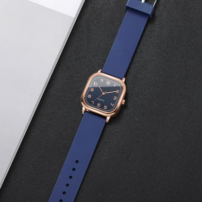 Fashion Square Women Watch Blue Silicone Strap Casual Quartz Wristwatches Ladies Dress Clock Relogio Feminino（Without Box）