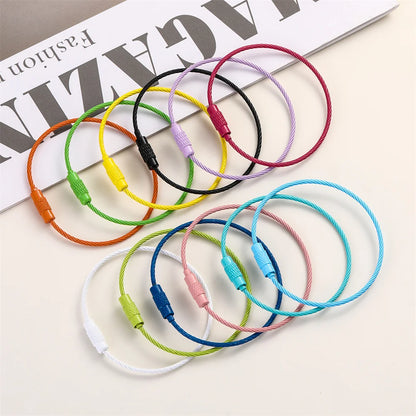 10-50pcs Stainless Steel Durable Wire DIY Keychains Keyring Circle Rope Cable Loop Outdoors Camp Luggage Tag Screw Lock Gadget