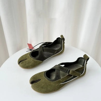 Cross split toe Mary Jane Single Shoes Women 2026 New Versatile Flat Ballet Casual Shoes