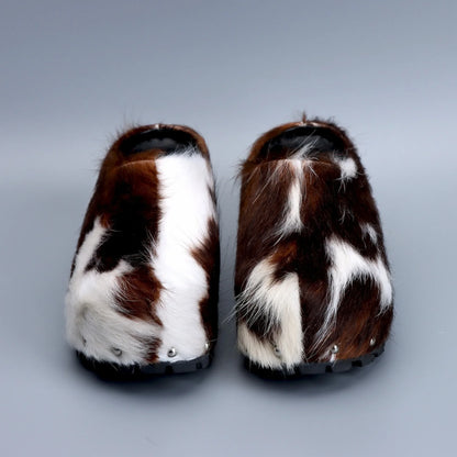 Women’s Cowhide Platform Clogs Sandals Wide Fit Comfort Designer Fur Shoes for Flat Feet, Soft Sole Anti-Slip Mules for All-Day