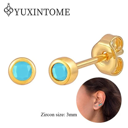 925 Sterling Silver Ear needles Crystal Zircon Small studs Earrings for Women gold-plated round Piercing Earrings New in 2022