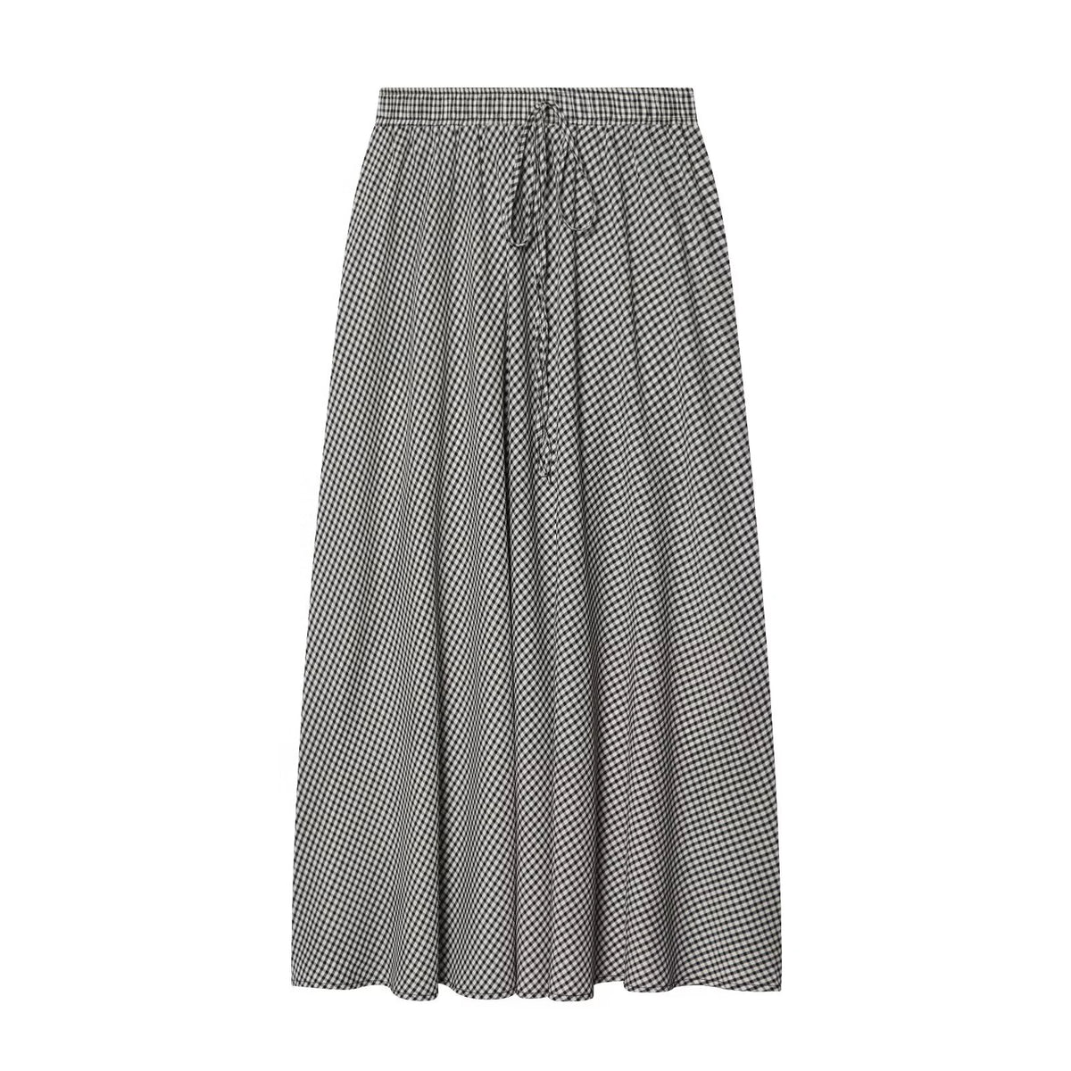 European and American style women's 2026 summer new fashion elastic waist small plaid simple A-line MIDI skirt