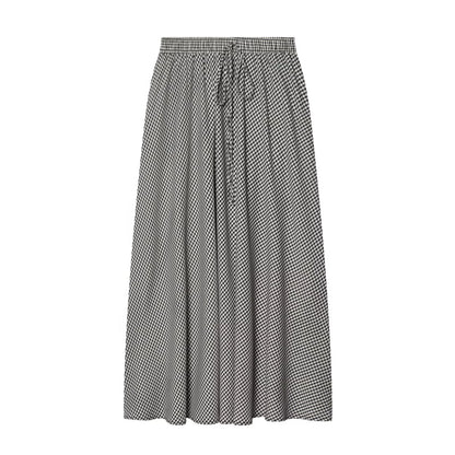 European and American style women's 2026 summer new fashion elastic waist small plaid simple A-line MIDI skirt