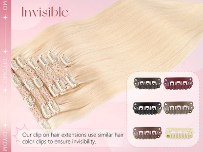 Natural Black Straight Human Hair Extensions Set of 7 PU Clip-In Invisible Wefts 116g Lightweight for Women Hairdressing
