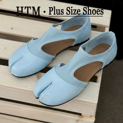 Split Toe Tabi Ballet Flats And Loafers Brand Designer Ultra Soft Leather Mary Jane Ballet Flats Women's Hollow out Shoes