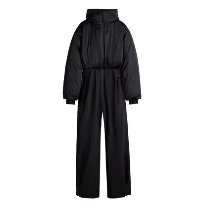 Fashion Hooded One-Piece Ski Jumpsuit Women Stand Collar Zipper High Waist Solid Windproof Outwear 2026 Winter Lady Skiwears New