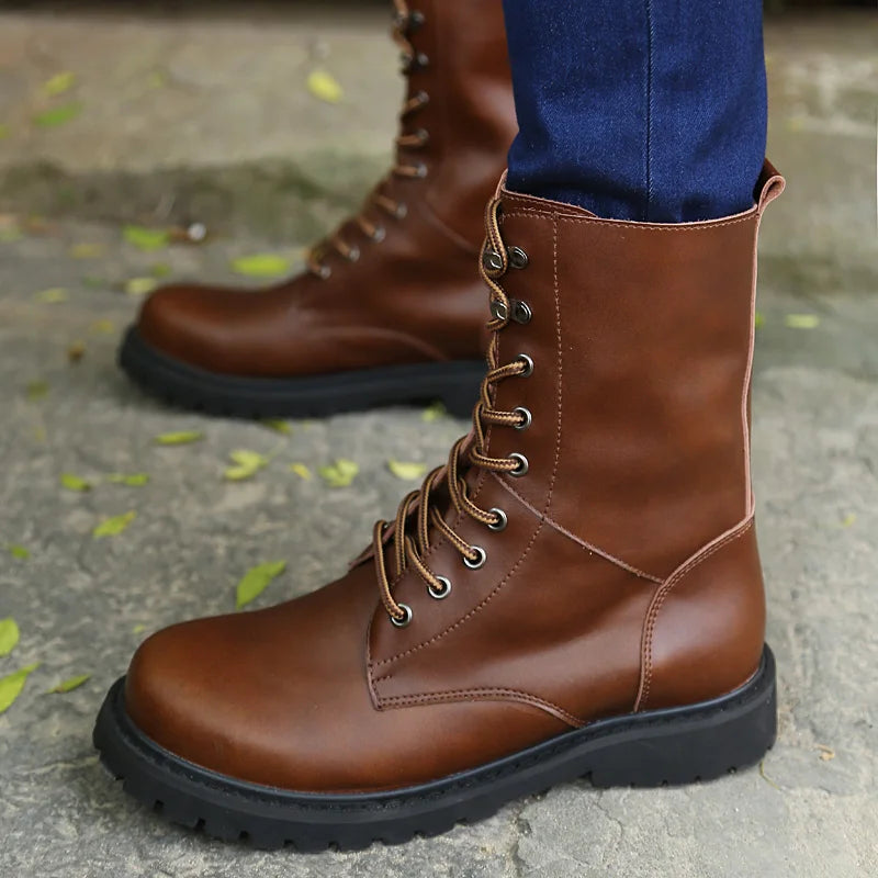 Large Size Motorcycle Boots Men Winter Shoes Warm Waterproof Men Leather Boots Footwear Cowboy Tactical Boots Men Casual Shoes