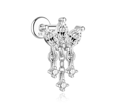 AIDE 925 Sterling Silver Shiny Hollow Lotus Flower Crown Flat Back Internal Thread Piercing Earring For Women INS Dainty Luxury
