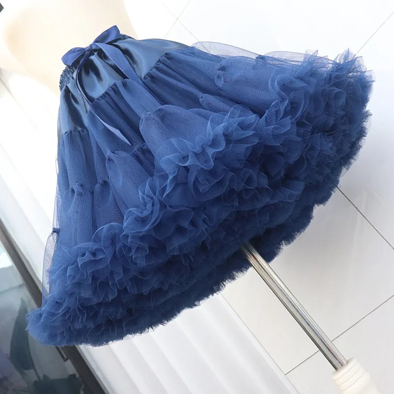 Lowest Pirce Womens 2-Layered Pleated Tulle Petticoat White Black Tutu Puffy Party Cosplay Skirt Lolita Cosplay Bridal Crinoline