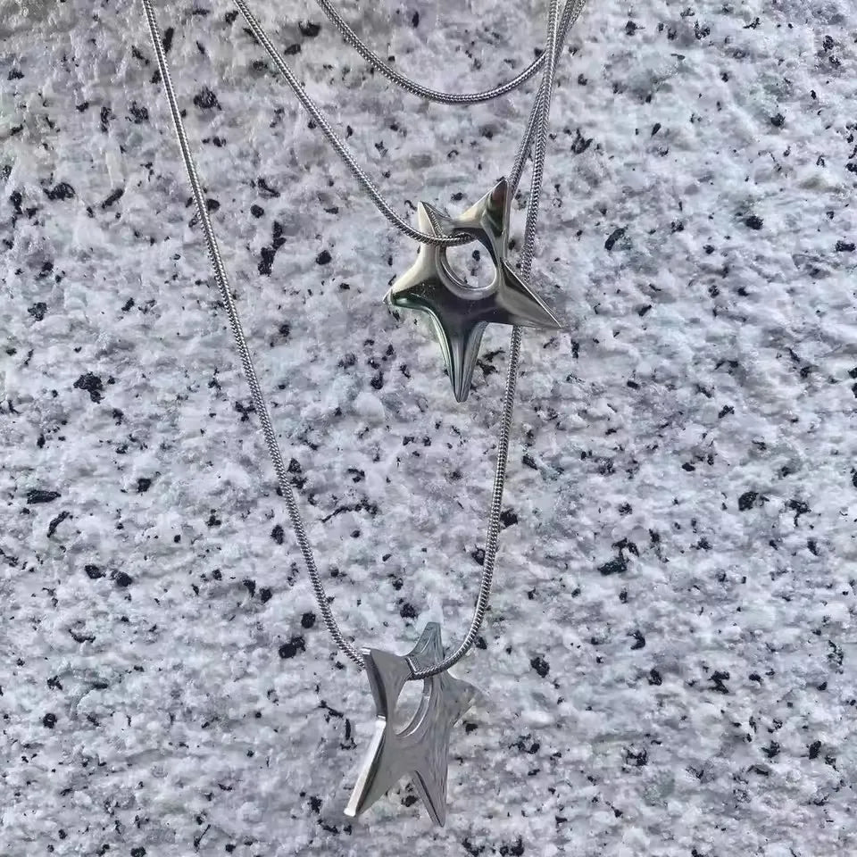 Punk Large Irregular Hollow Star Pendant Stainless Steel Necklace For Women Men Unisex Hip Hop Trending Neck Chain Y2K Jewelry