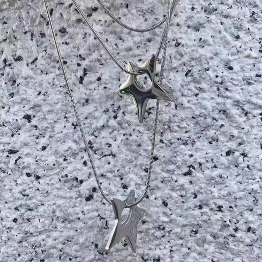 Punk Large Irregular Hollow Star Pendant Stainless Steel Necklace For Women Men Unisex Hip Hop Trending Neck Chain Y2K Jewelry