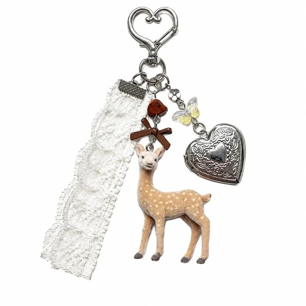 Cute Portable Deer Keychain 11.5cm Length Korean Style Phone Charms Handmade DIY Bead Case