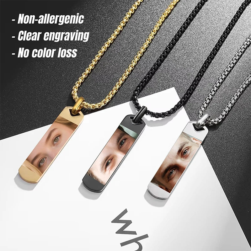 Personalized Eyes Necklace for Men Women Custom Eye Picture Pendant Necklace Engraving Name Necklaces Jewelry Gifts for Him Her