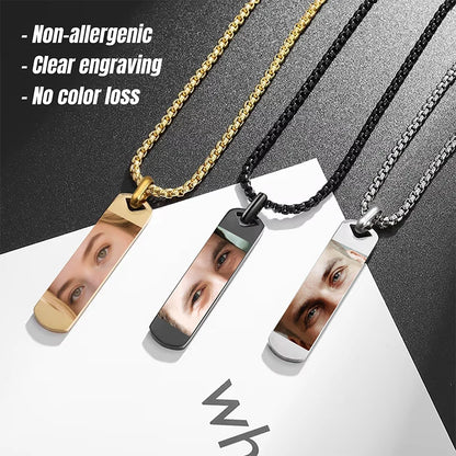 Personalized Eyes Necklace for Men Women Custom Eye Picture Pendant Necklace Engraving Name Necklaces Jewelry Gifts for Him Her
