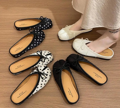 Fashion Bowknot Split Toe Women Tabi Ninja Ballet Flats Slippers Comfortable Walking Loafers Sweet Ladies All-match Mules Shoes