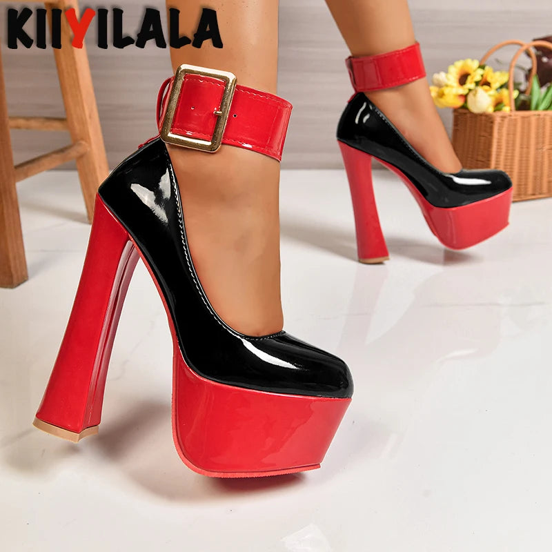 Women's Buckle-Strap Chunky Platform Pumps