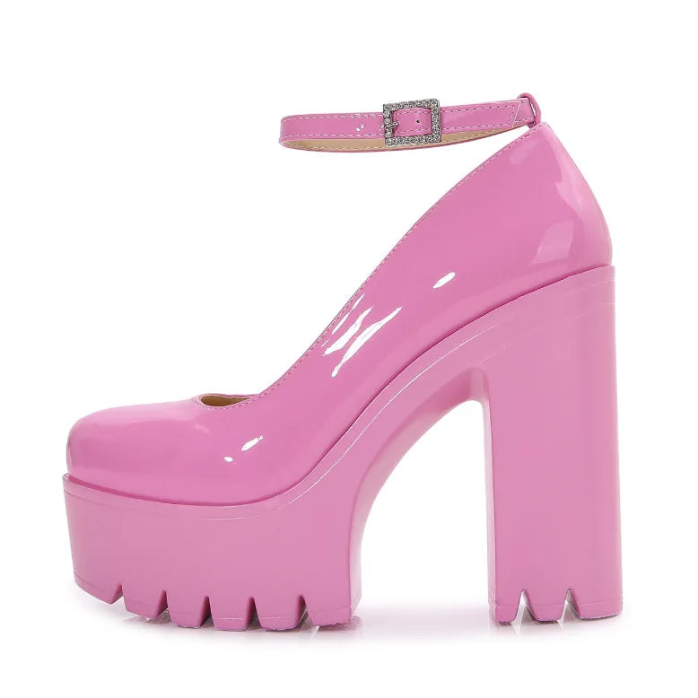 Spring Autumn Casual High Heels Shoes Sexy Chunky Heel Platform  Shoes White Black Size 42 Single shoes