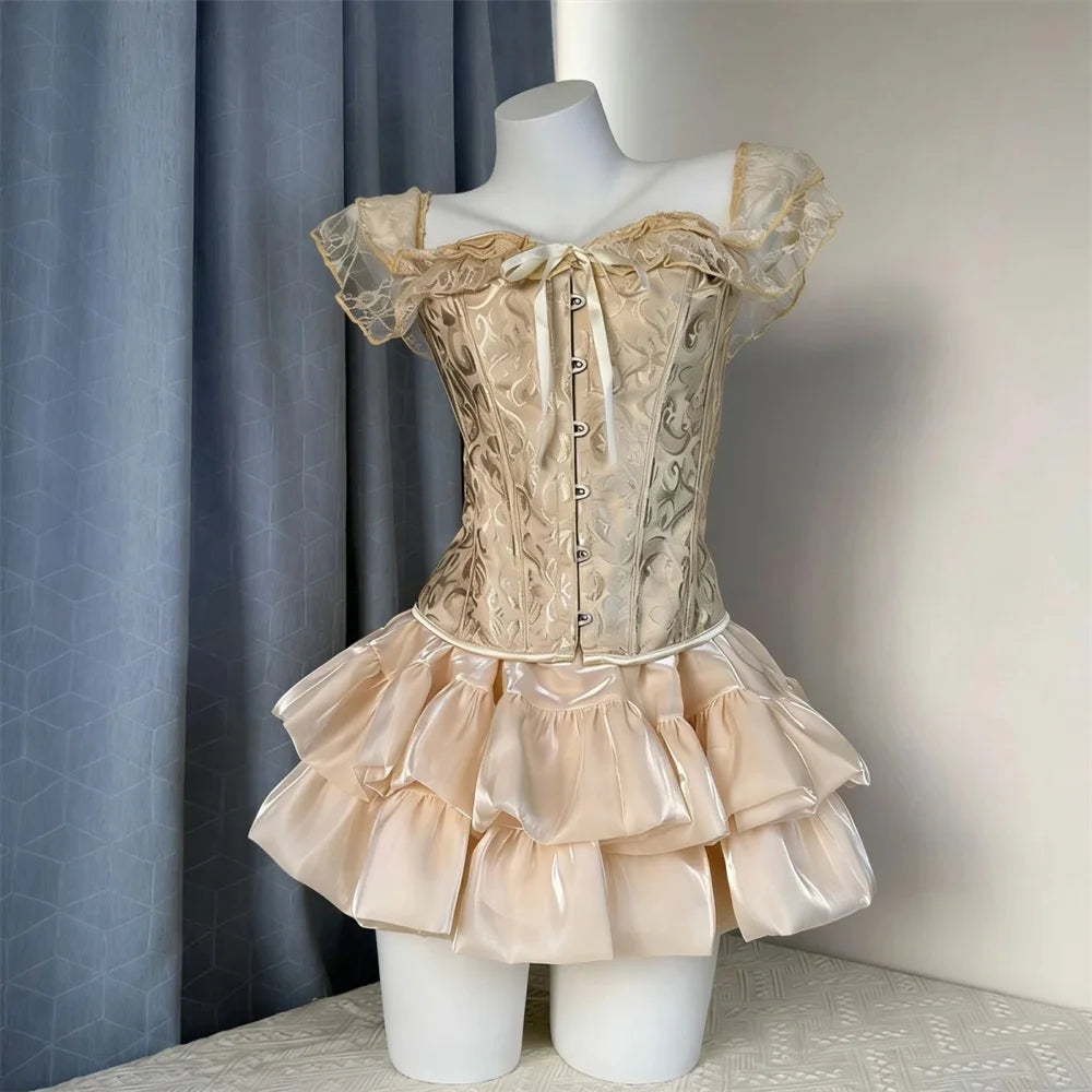 Sweet Satin Casual Elastic Waist New Short Skirt Women Summer Chic White Ruffle Cake Skirts Female Fashion Pretty Princess Skirt