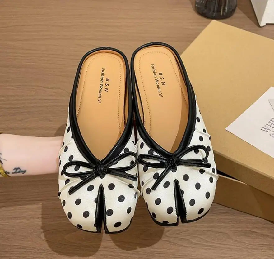 Fashion Bowknot Split Toe Women Tabi Ninja Ballet Flats Slippers Comfortable Walking Loafers Sweet Ladies All-match Mules Shoes