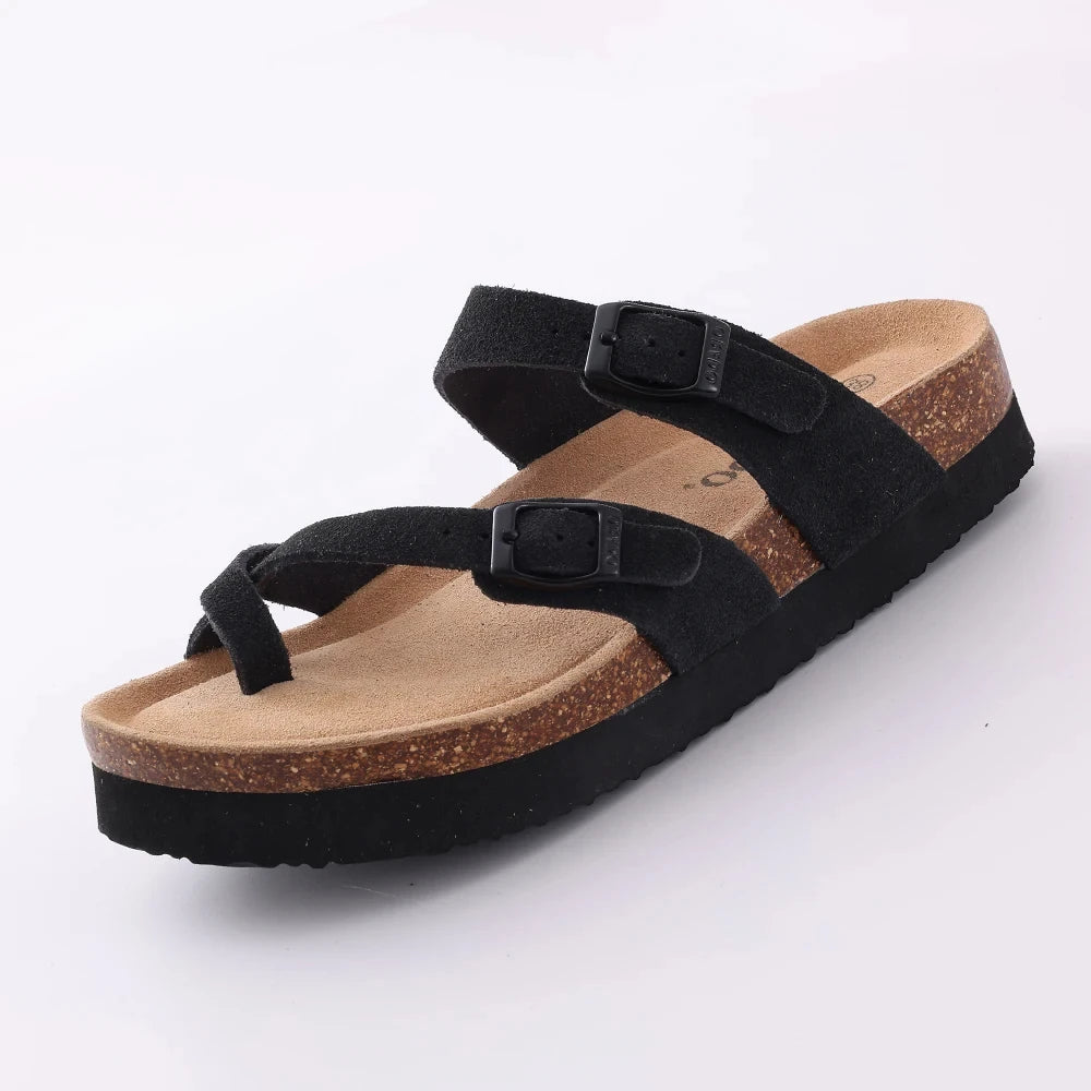 Shevalues Women's Suede Clogs Classic Cork Slippers Leather Mules Men Cork Footbed Sandals Comfort Beach Shoes with Arch Support