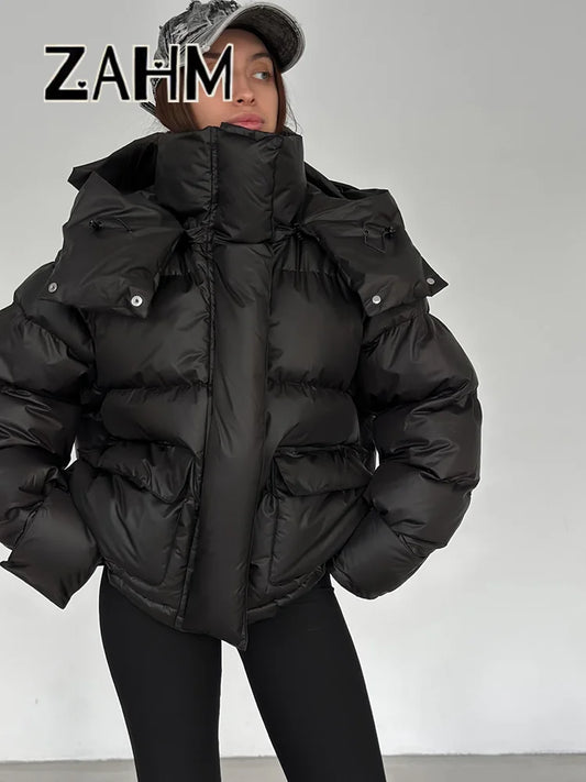 All-Matched Solid Women's Cotton Coat Hooded Zipper Full Sleeves Thicken Casual Jacket 2026 Autumn Winter Lady Fashion Tops