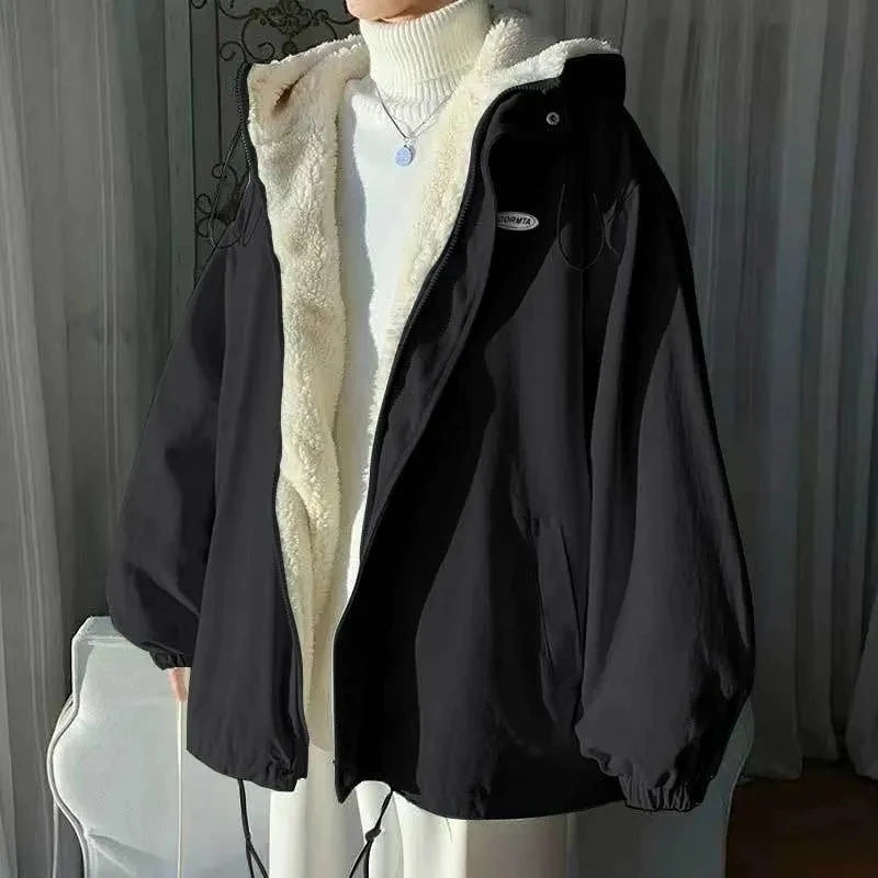Lamb Wool Jacket Women's 2026 Autumn Winter New Korean Version Loose Workwear Student Cotton Jackets Female Hooded Warm Coat