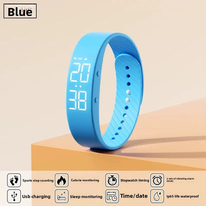 Waterproof Kids LED Digital Alarm Clock Watch Swimming Silent Vibration Smart Bracelet Sports Fitness Student Step Counter
