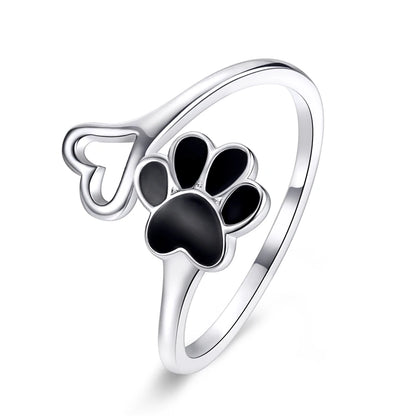 WOSTU 925 Sterling Silver Pet Cat Stackable opening Ring For Women Snake Dog Adjustable rings Fine Jewelry Party Birthday Gift