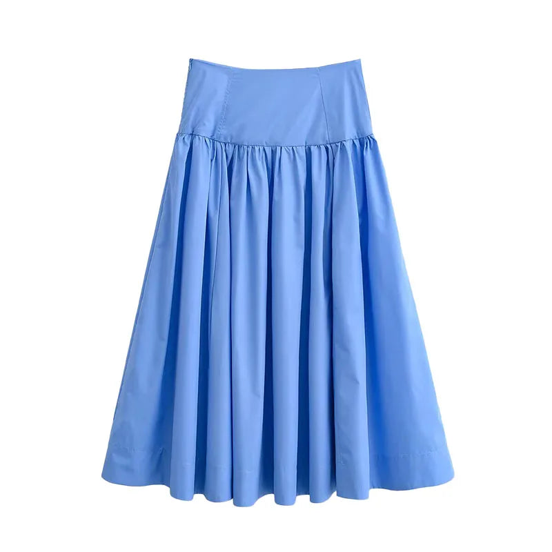 HH Women Spring Fashion Versatile Elegant Puffy Solid Long Skirt Female High Waist Zipper Casual Temperament Simple A-Line Skirt