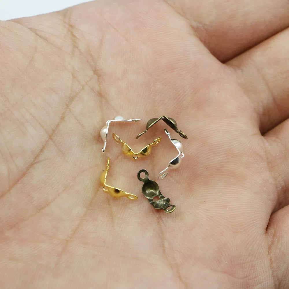 100/200pcs Connector Clasp Fitting 4*8mm Ball Chain Calotte End Crimps Beads Connector Components For DIY Jewelry Making