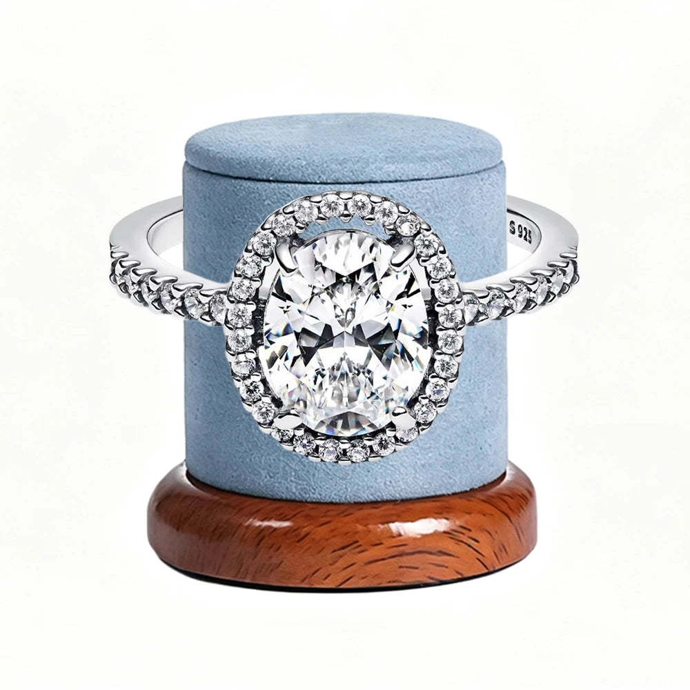 New 925 Silver Sparkling Double Heart Blue Pear Blossom Ice Pillar High Princess Crown Ring Fashion DIY Charm Jewelry