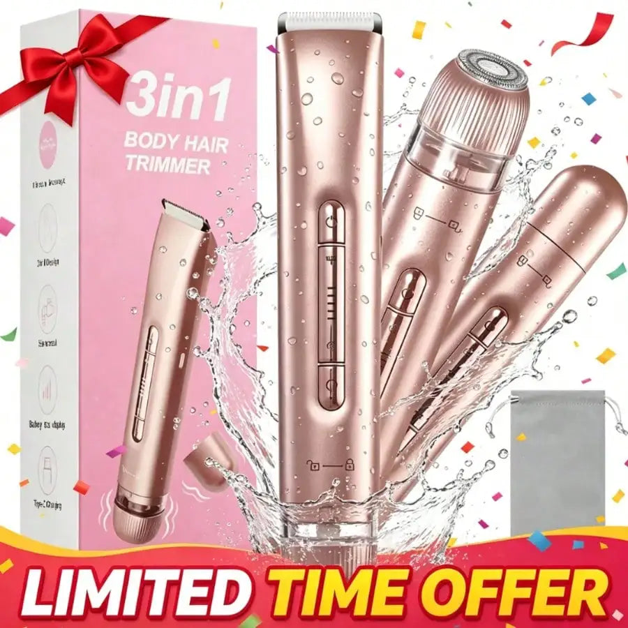 Women's 3-In-1 Rechargeable Bikini Trimmer Kit, IPX7 Waterproof Electric Epilator Clipper Shaver, 6000-7000 VPM Vibration Massage, Cordless For Facial & Body Hair Removal, Ideal Gift For Her