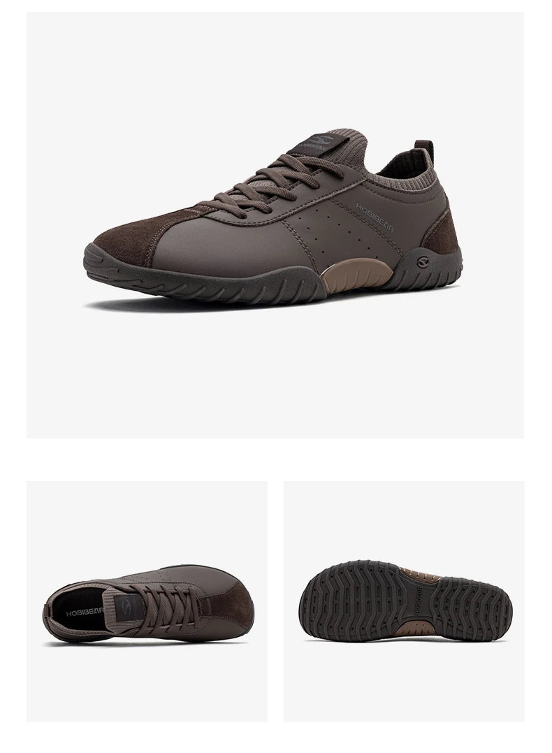 HOBIBEAR Wide Toe Box Sneakers for Men Women Minimalist Artificial Leather Walking Shoes Lightweight Lace Up Casual Sneakers