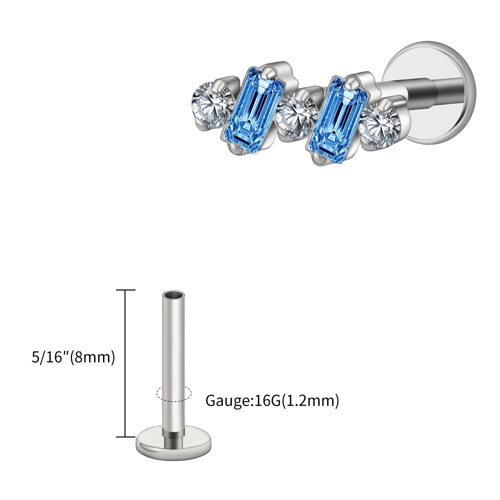 Right Grand ASTM F136 Titanium 16G Baguette CZ Climber Stud Earring Cluster Cartilage Helix Labret Stud Piercing Body Jewelry