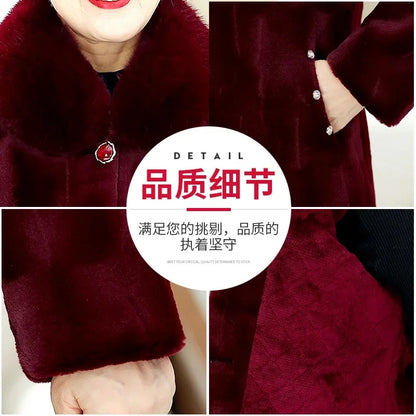 Grandma's Winter Jacket New Imitation Mink Fur Coat Mid Length Elderly Mother Add Velvet Thicken Warm Parkas Women Overcoat 6XL