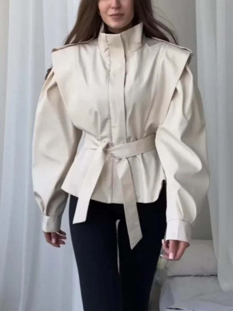 Women's Belted Short Trench-Style Coat