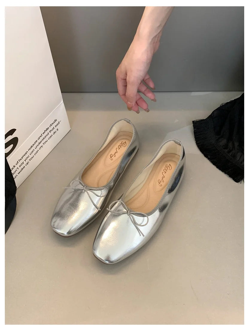 2024 Fashion Candy Color Flats Ballet Shoes Women Female Ballet Round Toe Shallow Bow Knot Ballerina Soft Moccasin Zapatos Mujer