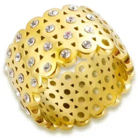 Crystal High End Non Tarnish Fashion Geometric Open Gold Plated Stainless Steel Rings for Women Wedding Ring Jewelry