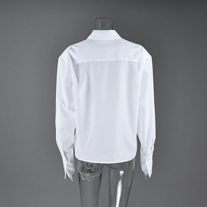 Linad Autumn Elegant White Puff Sleeve Shirt Office Lady Single-Breasted Woman Blouse 2025 Street Chic Turn Down Collar Tops