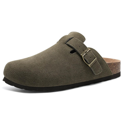 Shevalues Women's Suede Clogs Classic Cork Slippers Leather Mules Men Cork Footbed Sandals Comfort Beach Shoes with Arch Support