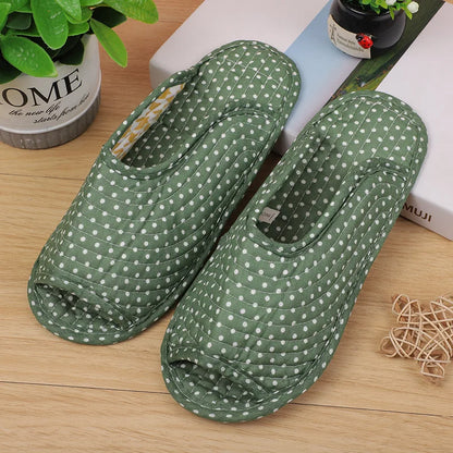 Women's indoor slippers, spring and autumn soft cotton slippers, women's retro floral home bedroom slippers