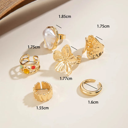 Tocona 2024 New Fashion Luxury Imitation Pearl Open Ring Sets for Women Elegant Gold Color Ring Party Jewelry Accessories
